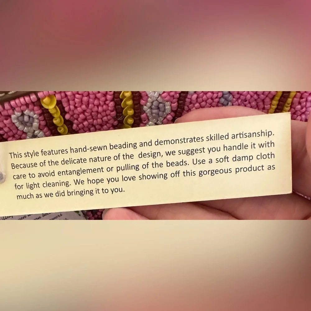 Pink Beaded Handbag handcrafted from India. NWT - Picture 7 of 9